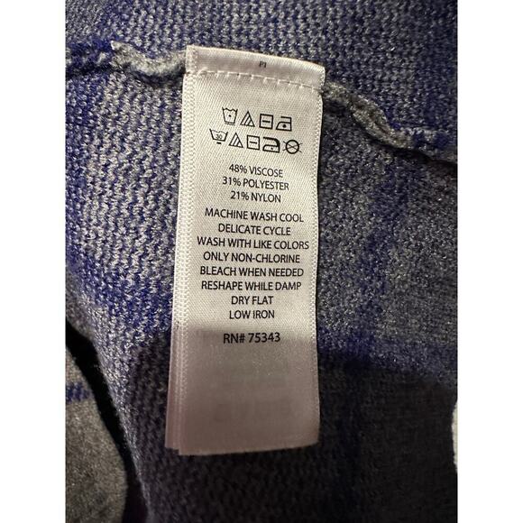 Cynthia Rowley Grey Blue 3/4 Sleeve Checkered Knit Pullover Sweater Work Office - Picture 5 of 8